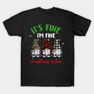 It's Fine I'm Fine Everything Is Fine Gnome Christmas Lights T-Shirt